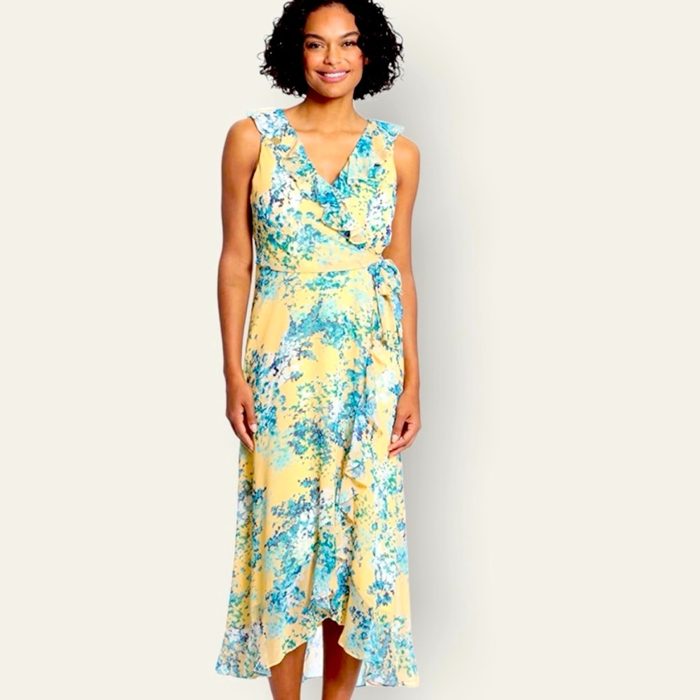 London Times Women’s Faux Wrap Midi Dress Size 8 Banana Cream